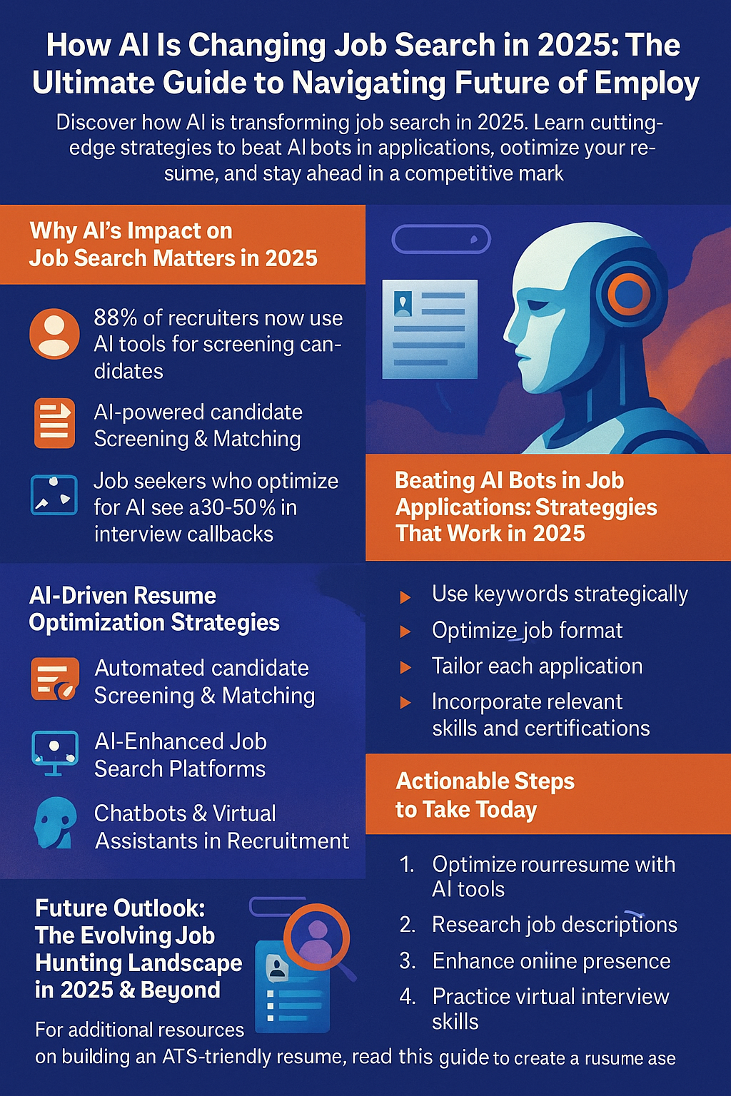 Infographic titled 'How AI Is Changing Job Search in 2025' highlighting key statistics and strategies for job seekers to navigate AI-driven recruitment.